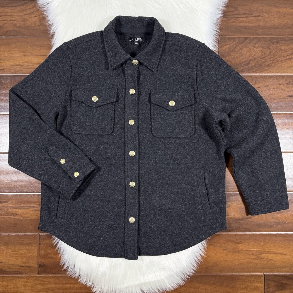 J. Crew Women's Size Large Charcoal Gray Wool Blend Shirt Jacket Shacket BT697